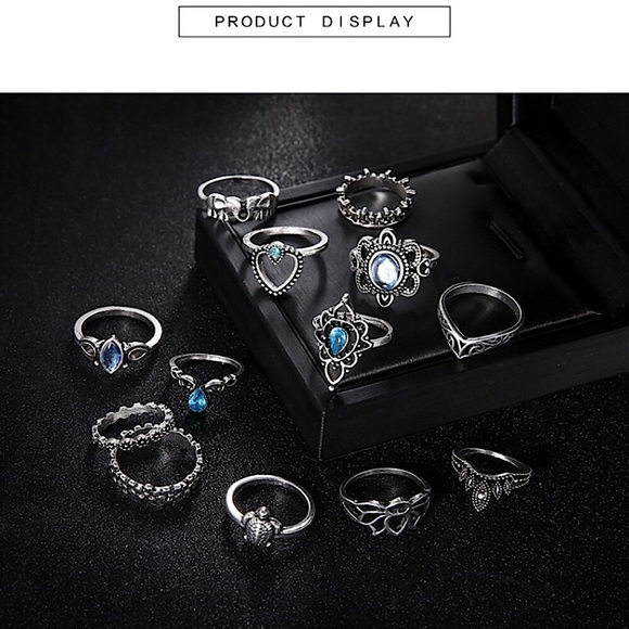 Silver & blue crystal ring set (13 rings) - Picture 3 of 8